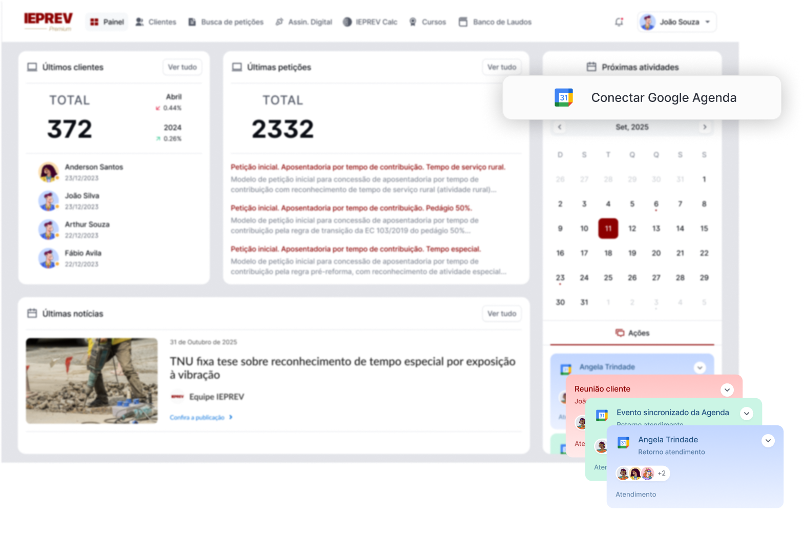 Próximas atividades no Google Agenda